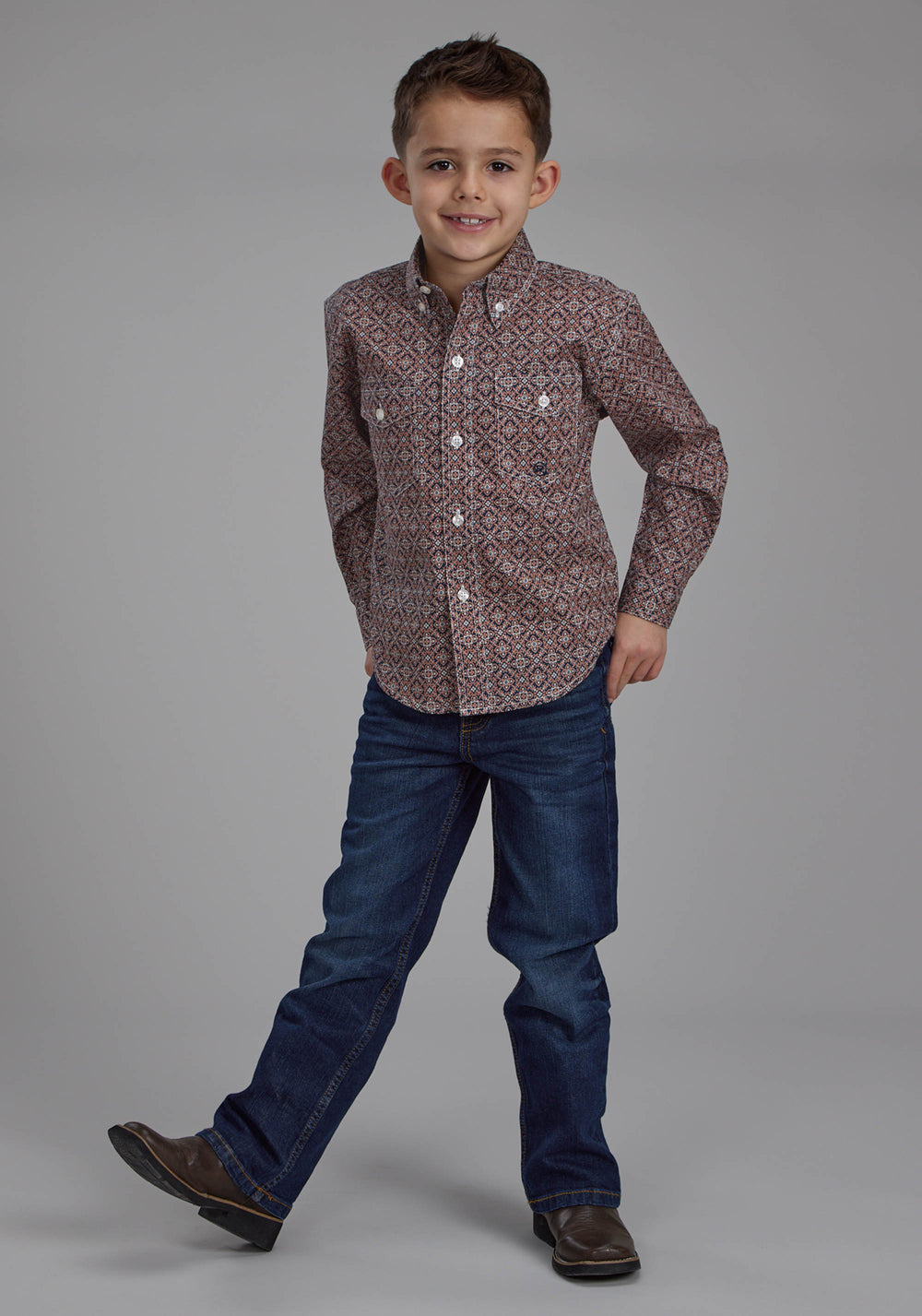 BOYS GINGER FOULARD LONG SLEEVE BUTTON WESTERN SHIRT