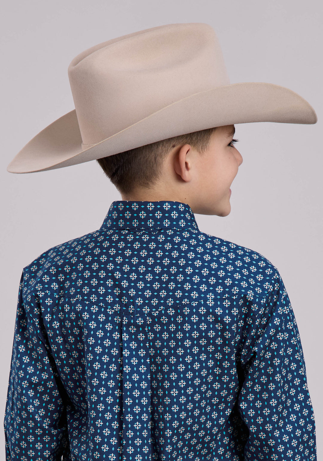 BOYS LONG SLEEVE BUTTON PINWHEEL FOULARD WESTERN SHIRT