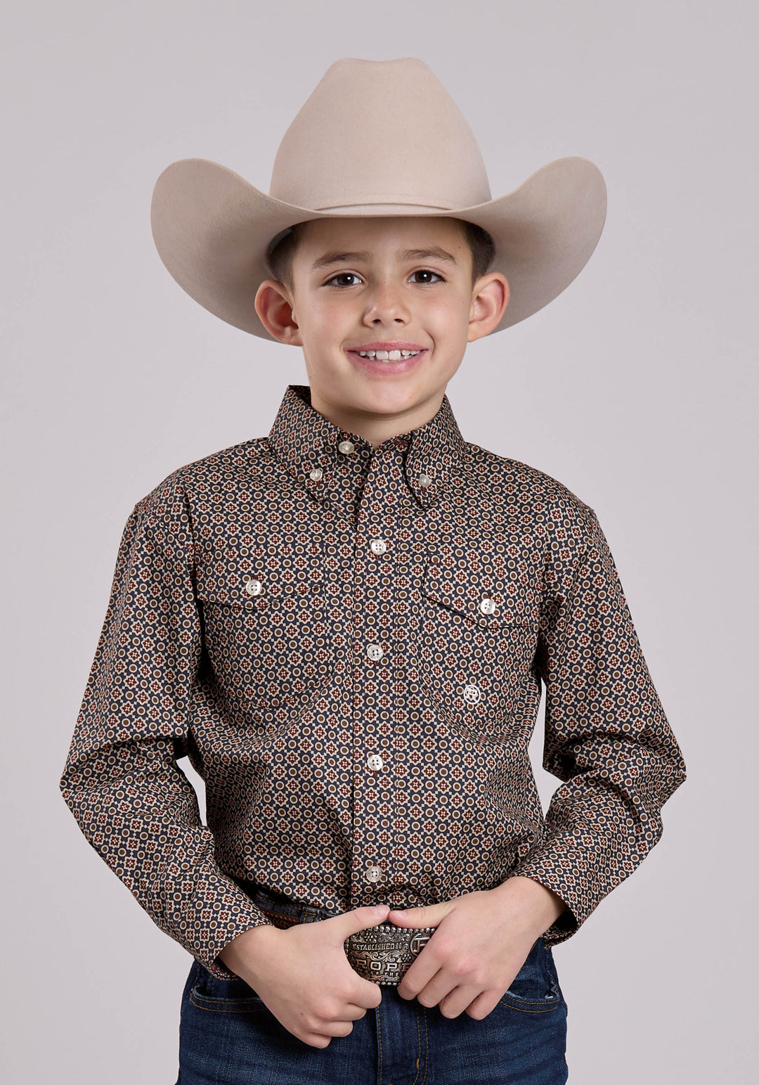 BOYS LONG SLEEVE BUTTON VINTAGE FOULARD WESTERN SHIRT