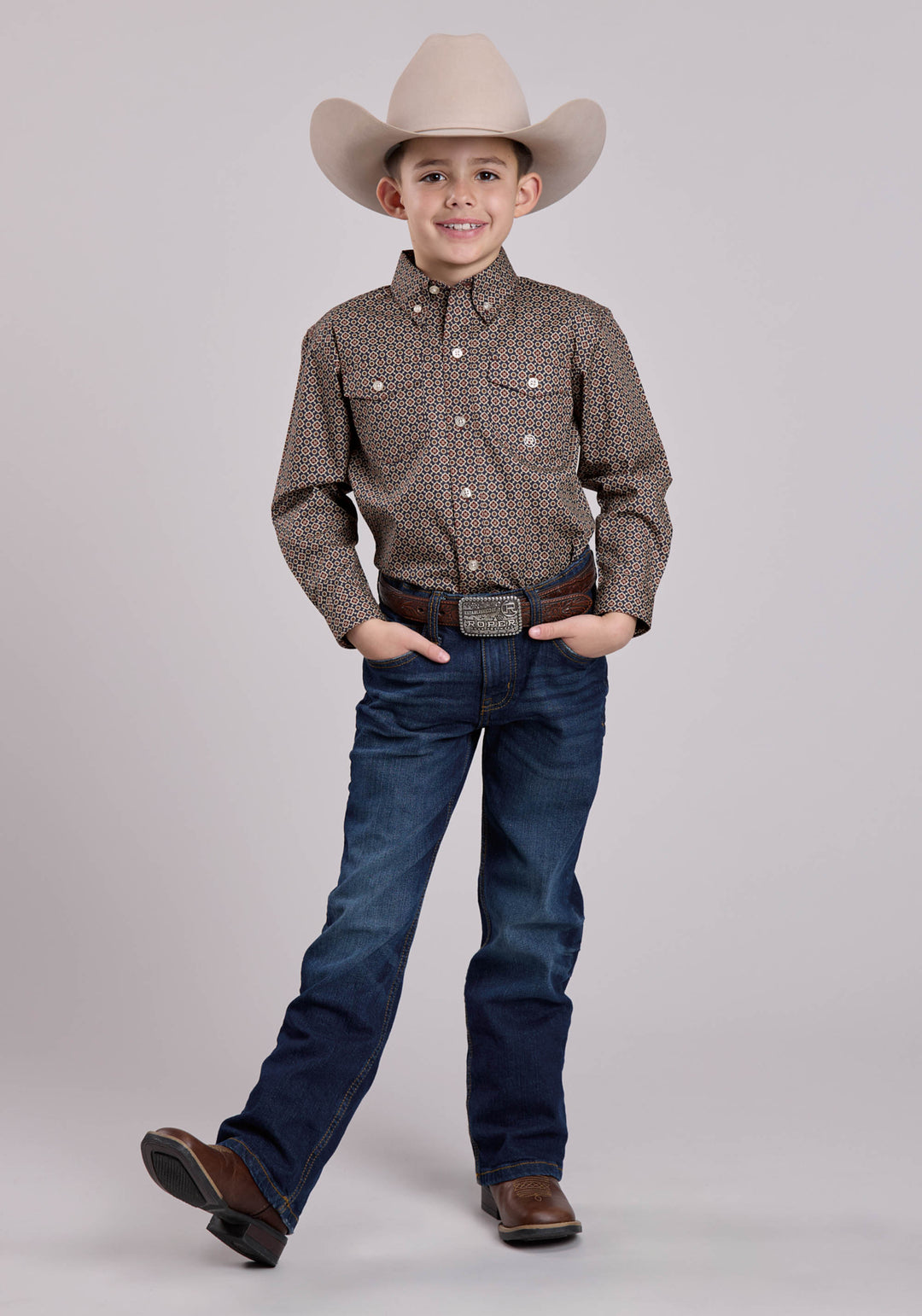 BOYS LONG SLEEVE BUTTON VINTAGE FOULARD WESTERN SHIRT