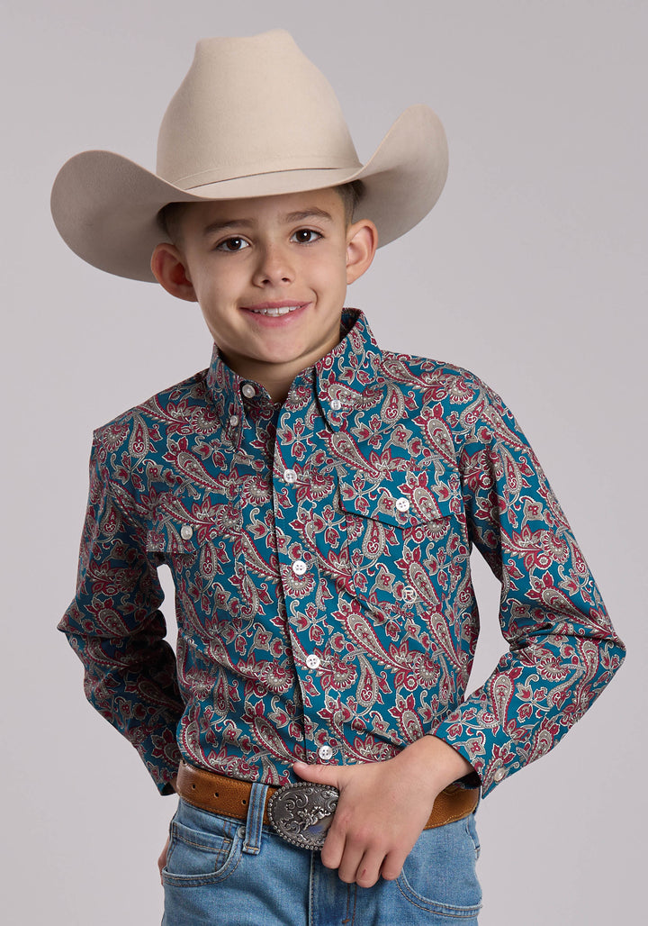 BOYS ROPER HICKORY PAISLEY WESTERN BUTTON UP SHIRT