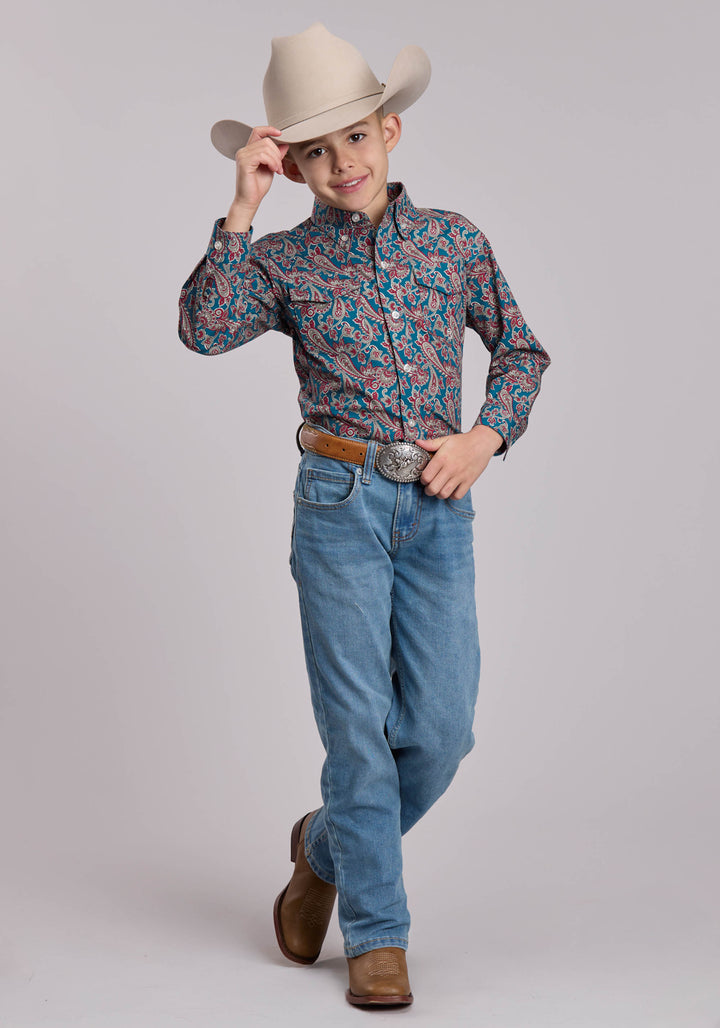 BOYS ROPER HICKORY PAISLEY WESTERN BUTTON UP SHIRT