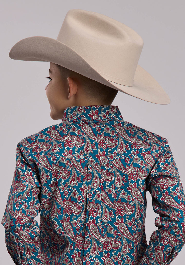 BOYS ROPER HICKORY PAISLEY WESTERN BUTTON UP SHIRT