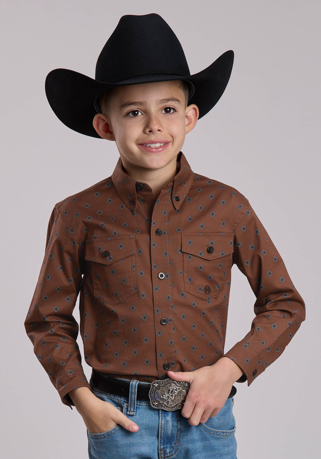 BOYS ROPER STRETCH POPLIN WESTERN BUTTON UP SHIRT