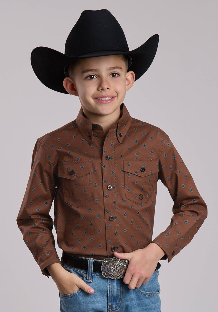 BOYS ROPER STRETCH POPLIN WESTERN BUTTON UP SHIRT