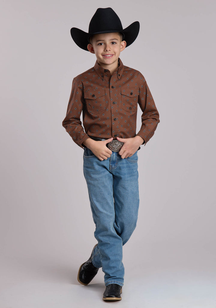 BOYS ROPER STRETCH POPLIN WESTERN BUTTON UP SHIRT