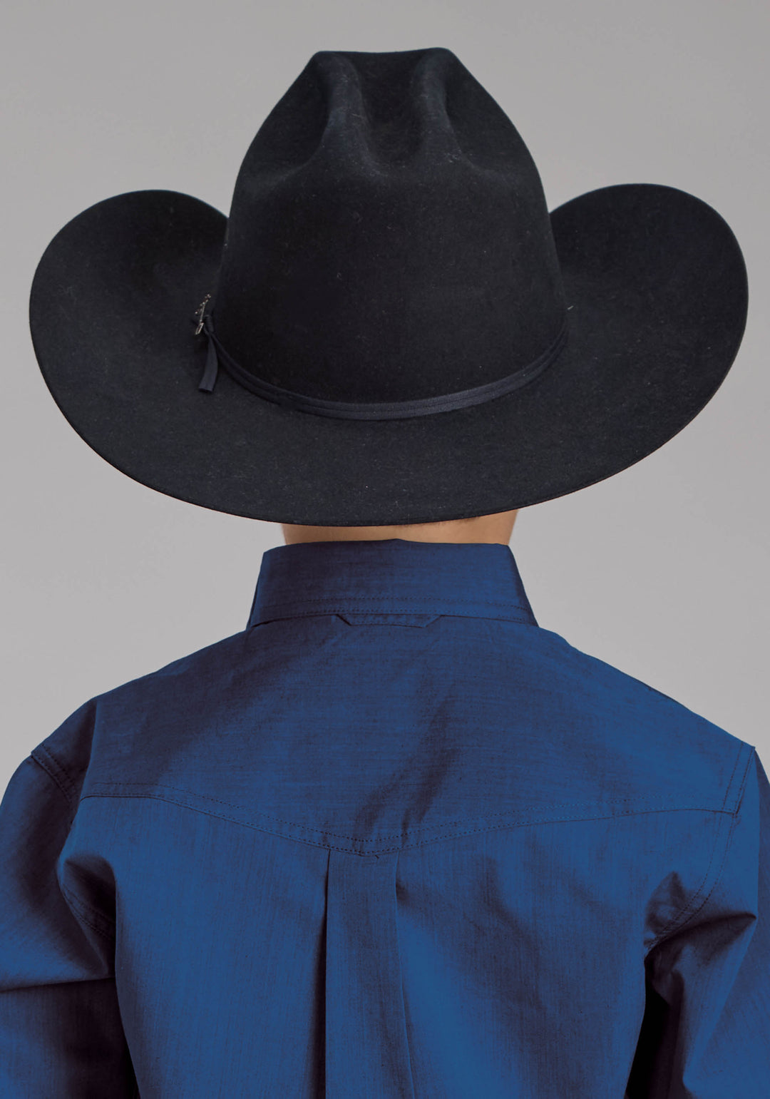 BOYS BLACK FILL POPLIN - BLUE LONG SLEEVE BUTTON WESTERN SHIRT