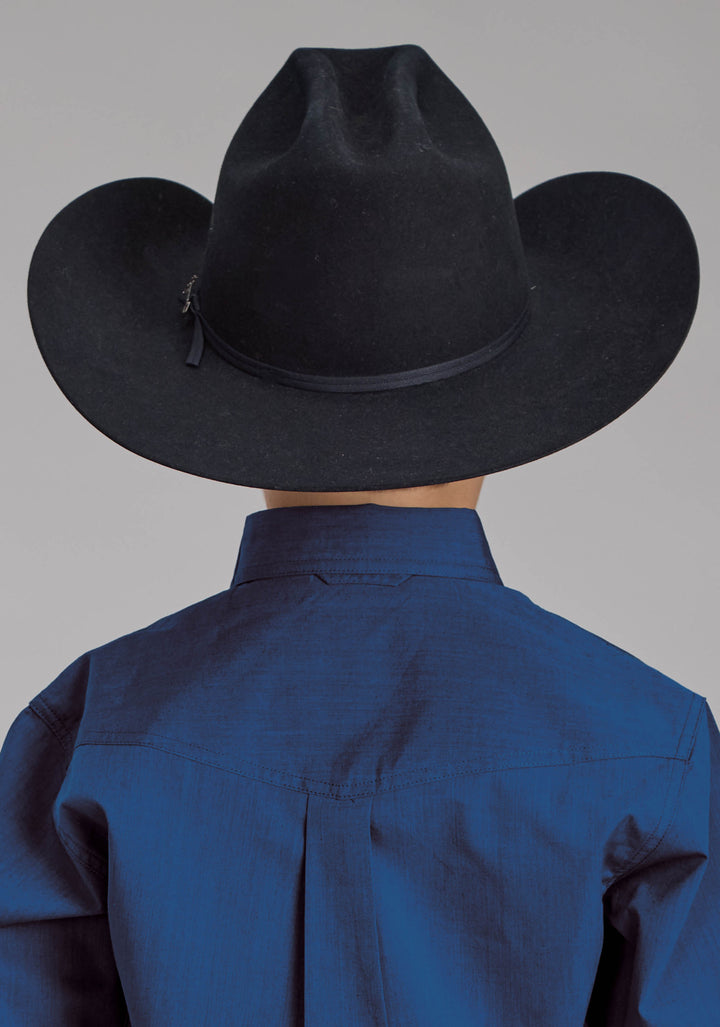 BOYS BLACK FILL POPLIN - BLUE LONG SLEEVE BUTTON WESTERN SHIRT