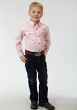 BOYS PINK SOLID LONG SLEEVE WESTERN BUTTON SNAP SHIRT