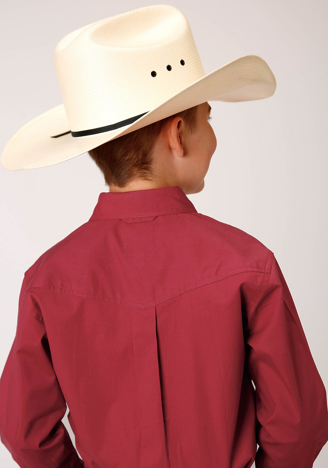 BOYS LONG SLEEVE BUTTON STRETCH POPLIN  RED WESTERN SHIRT