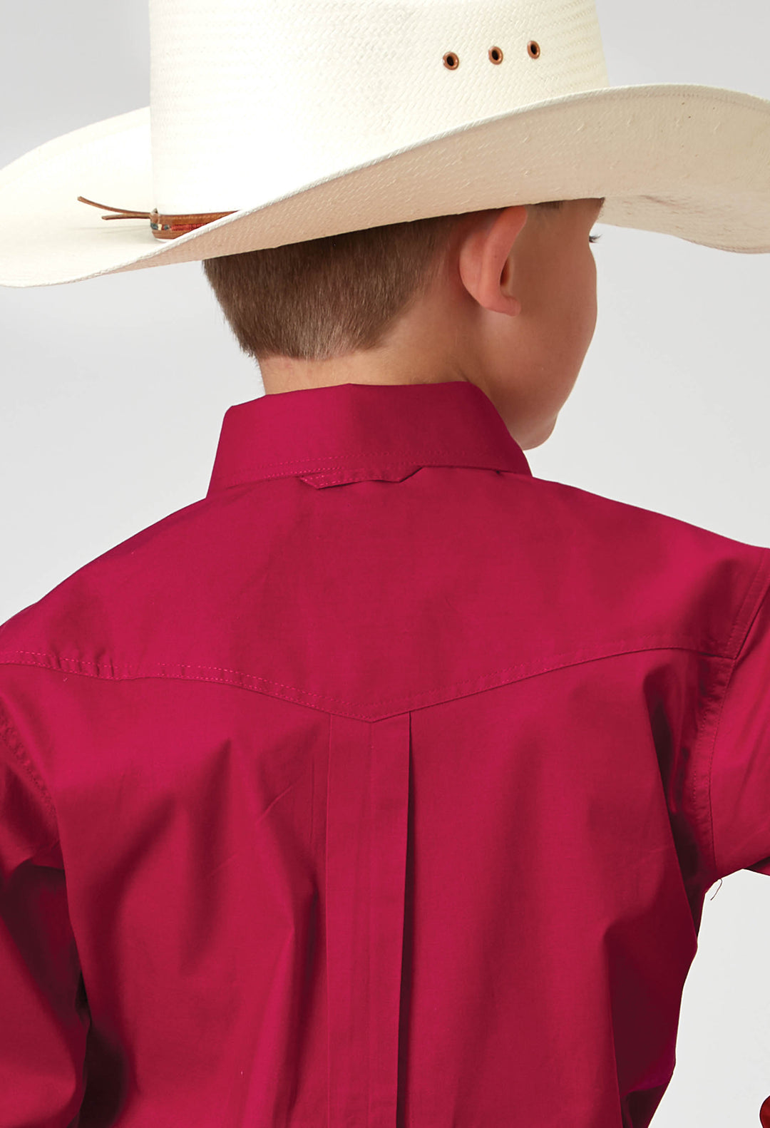 BOYS LONG SLEEVE BUTTON SOLID POPLIN STRETCH RED WESTERN SHIRT