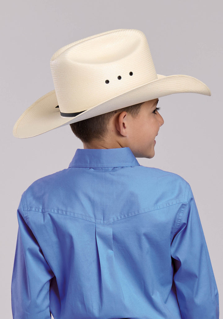 BOYS ROPER SOLID STRETCH POPLIN BLUE LONG SLEEVE BUTTON SHIRT