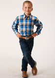 BOYS LONG SLEEVE BUTTON CLEAR SKY PLAID WESTERN SHIRT