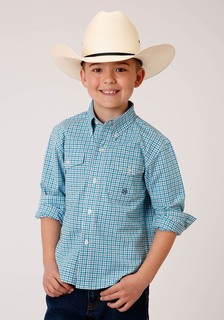 BOYS LONG SLEEVE BUTTON STRETCH CHECK WESTERN SHIRT