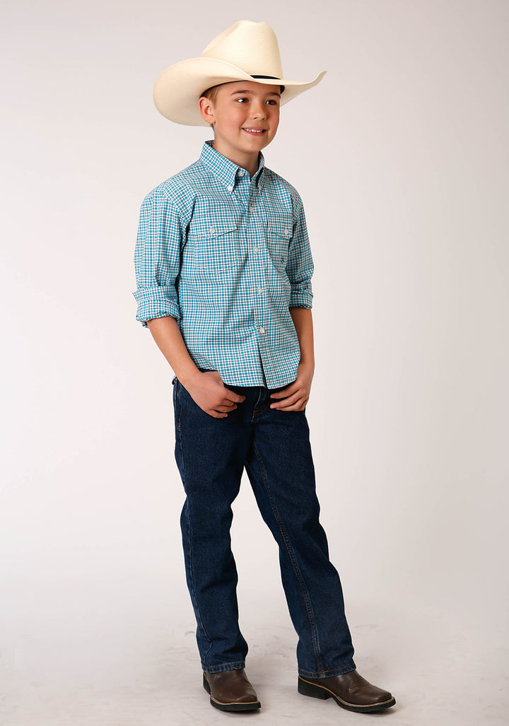 BOYS LONG SLEEVE BUTTON STRETCH CHECK WESTERN SHIRT