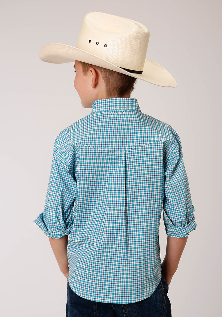 BOYS LONG SLEEVE BUTTON STRETCH CHECK WESTERN SHIRT