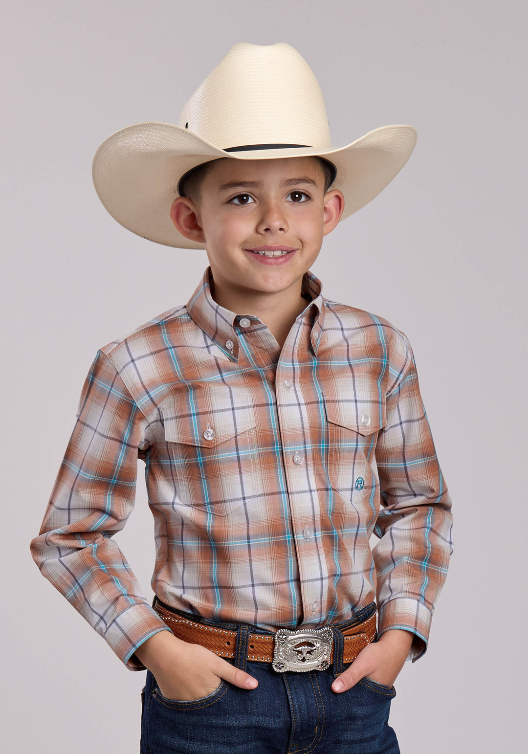 BOYS ROPER SALTILLO PLAID LONG SLEEVE BUTTON SHIRT
