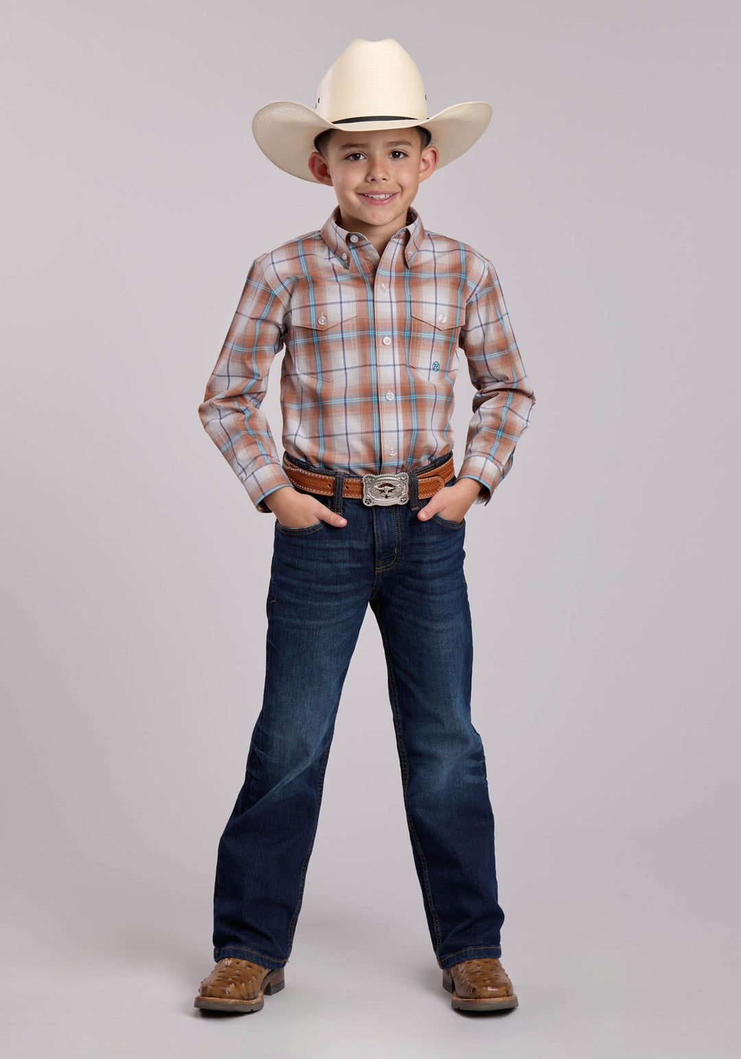 BOYS ROPER SALTILLO PLAID LONG SLEEVE BUTTON SHIRT