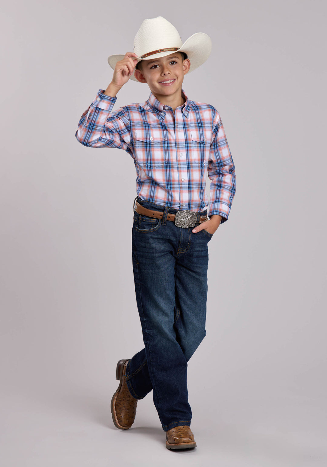 BOYS ROPER BREEZY PLAID LONG SLEEVE BUTTON SHIRT