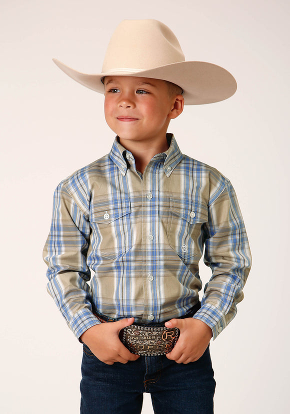 BOYS LONG SLEEVE BUTTON SANDY PLAID WESTERN SHIRT
