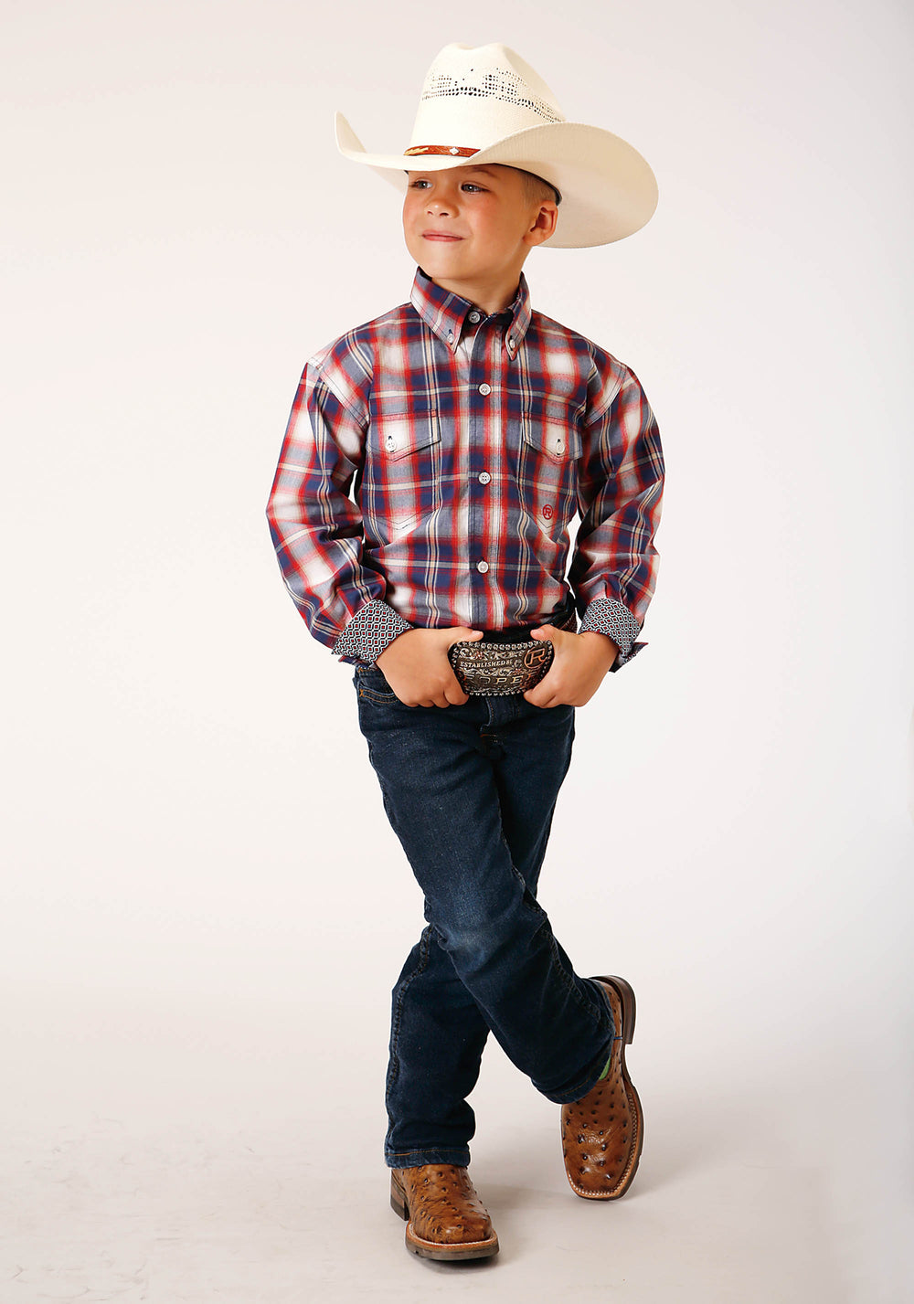 BOYS LONG SLEEVE BUTTON INDEPENDENCE PLAID WESTERN SHIRT