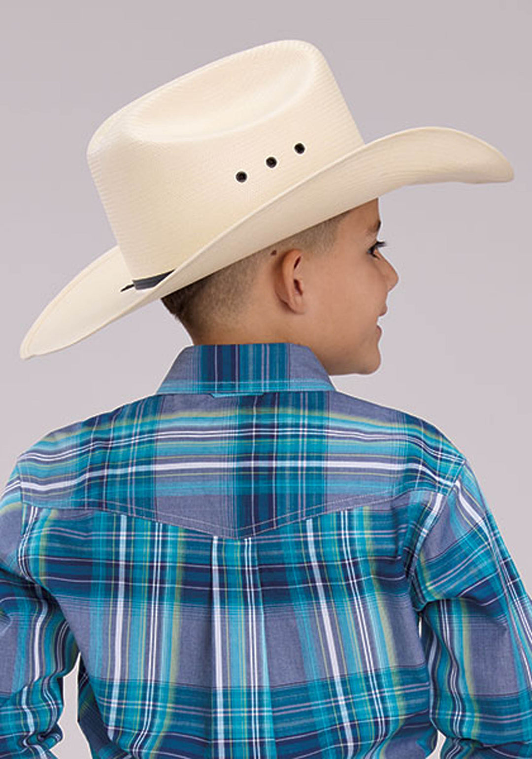 BOYS MEADOW PLAID LONG SLEEVE BUTTON WESTERN SHIRT