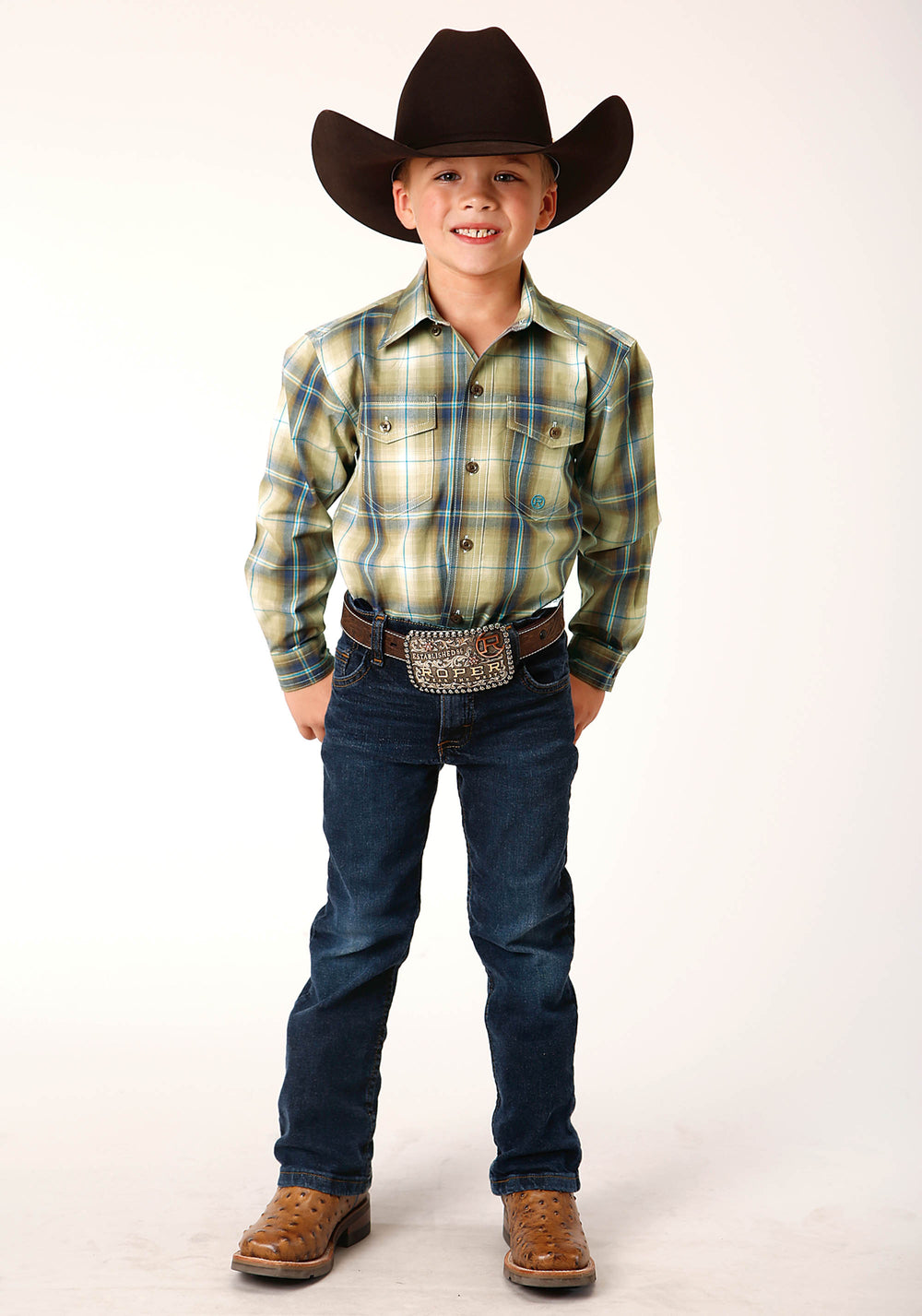 BOYS LONG SLEEVE BUTTON SAND DUNE PLAID WESTERN SHIRT