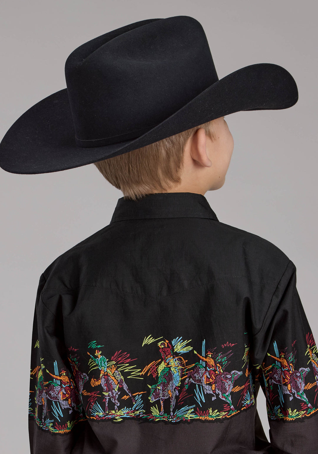 BOYS SCRIBBLE BULLRIDERS BORDER SCENIC LONG SLEEVE SNAP WESTERN SHIRT
