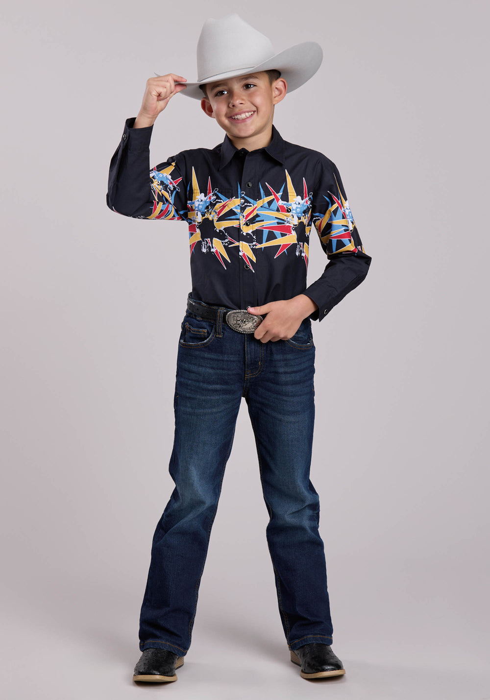 BOYS ROPER STAR BULL BORDER LONG SLEEVE SNAP SHIRT