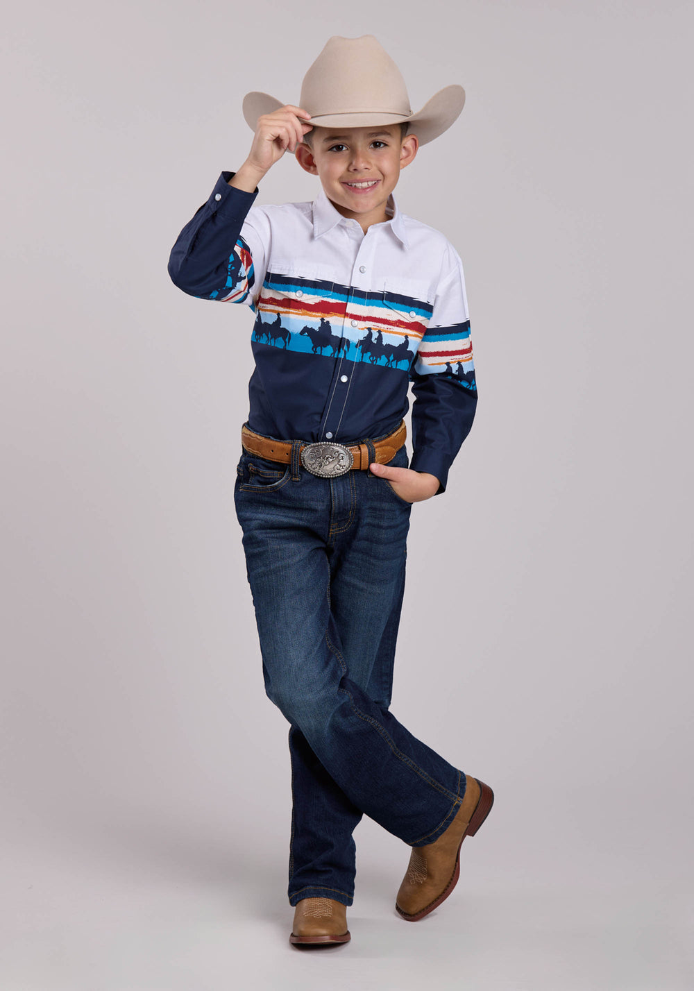 BOYS ROPER SUNSET BORDER LONG SLEEVE SNAP SHIRT