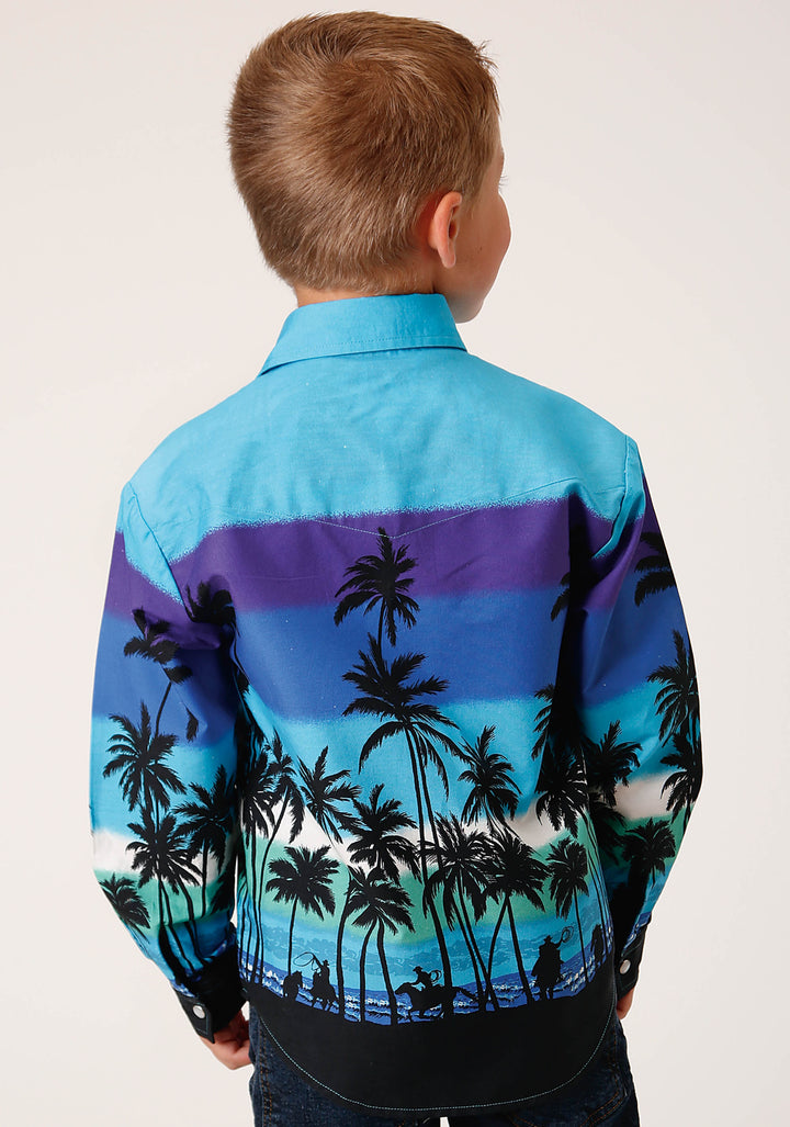 BOYS LONG SLEEVE SNAP BEACH ROUNDUP BORDER WESTERN SHIRT