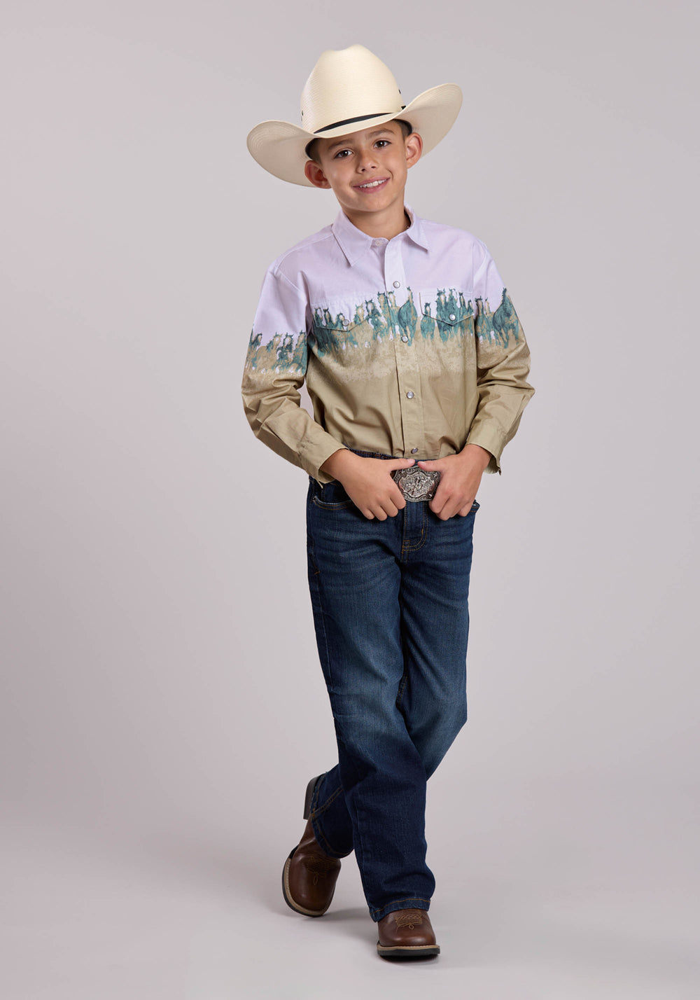 BOYS ROPER RUN WILD BORDER LONG SLEEVE SNAP SHIRT