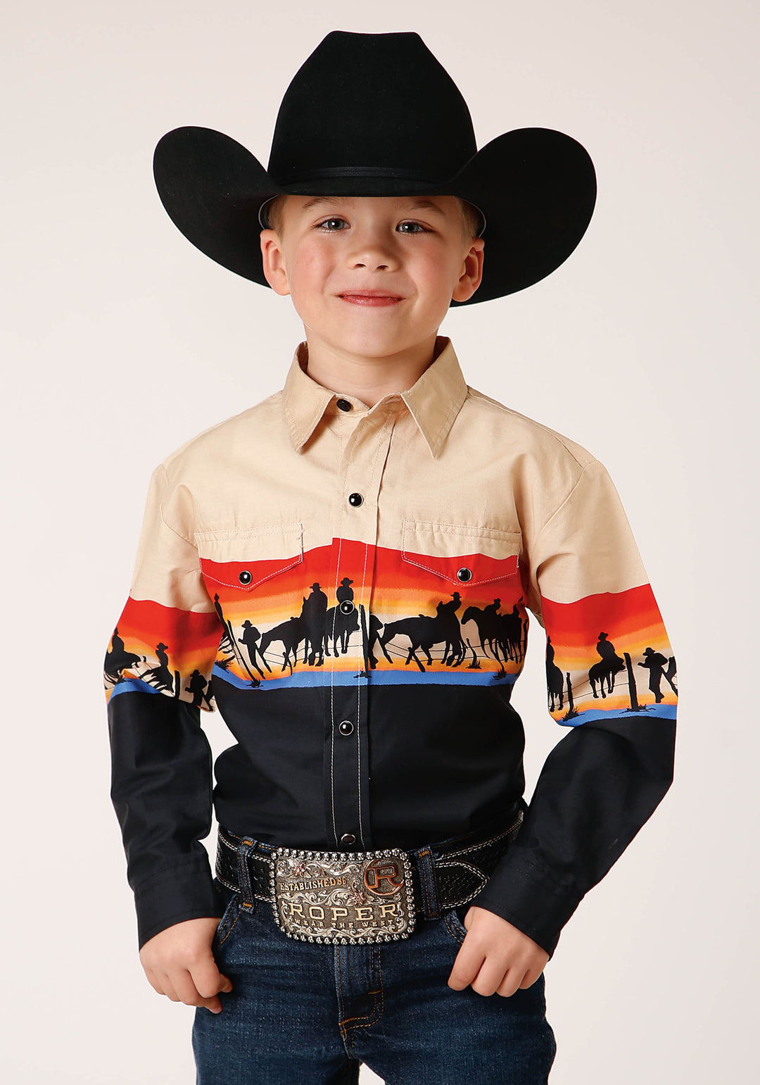 BOYS LONG SLEEVE SNAP DAYS END SCENIC BORDER WESTERN SHIRT