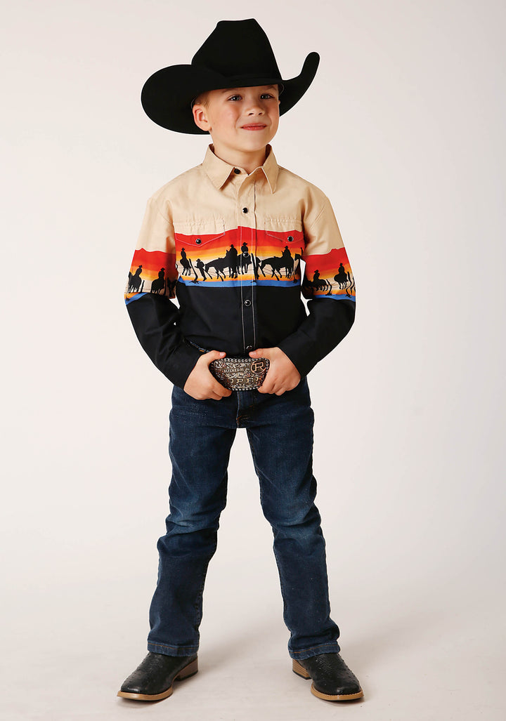BOYS LONG SLEEVE SNAP DAYS END SCENIC BORDER WESTERN SHIRT