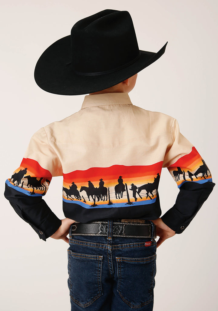 BOYS LONG SLEEVE SNAP DAYS END SCENIC BORDER WESTERN SHIRT