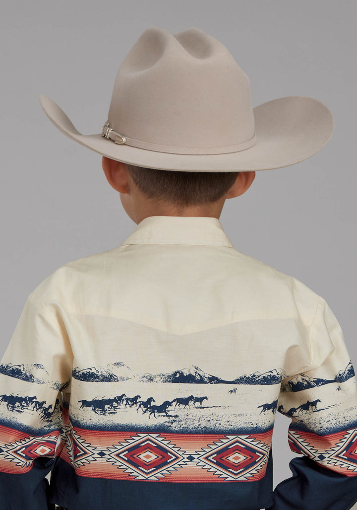 BOYS OPEN RANGE BORDER SCENIC LONG SLEEVE SNAP WESTERN SHIRT