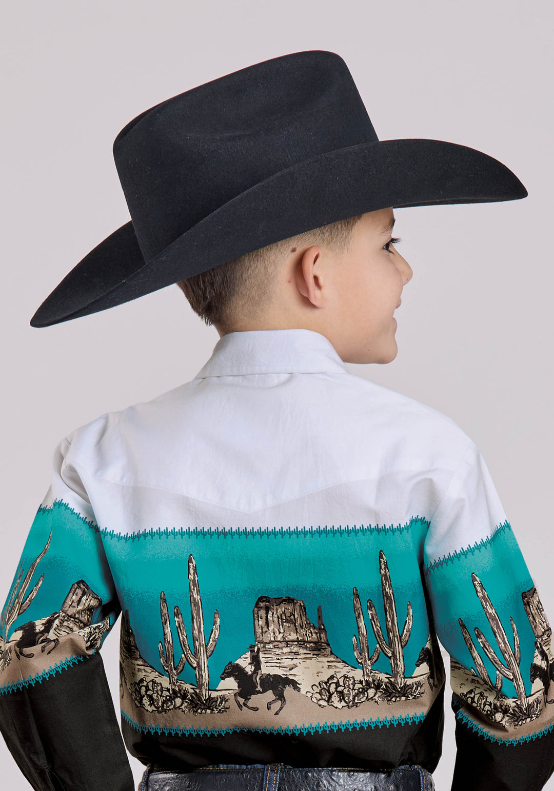 BOYS LONG SLEEVE SNAP SCENIC BORDER WESTERN SHIRT