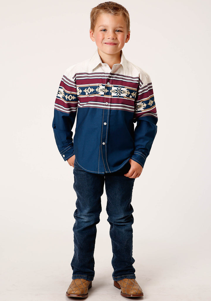 BOYS LONG SLEEVE SNAP BLACK HAWK BORDER WESTERN SHIRT