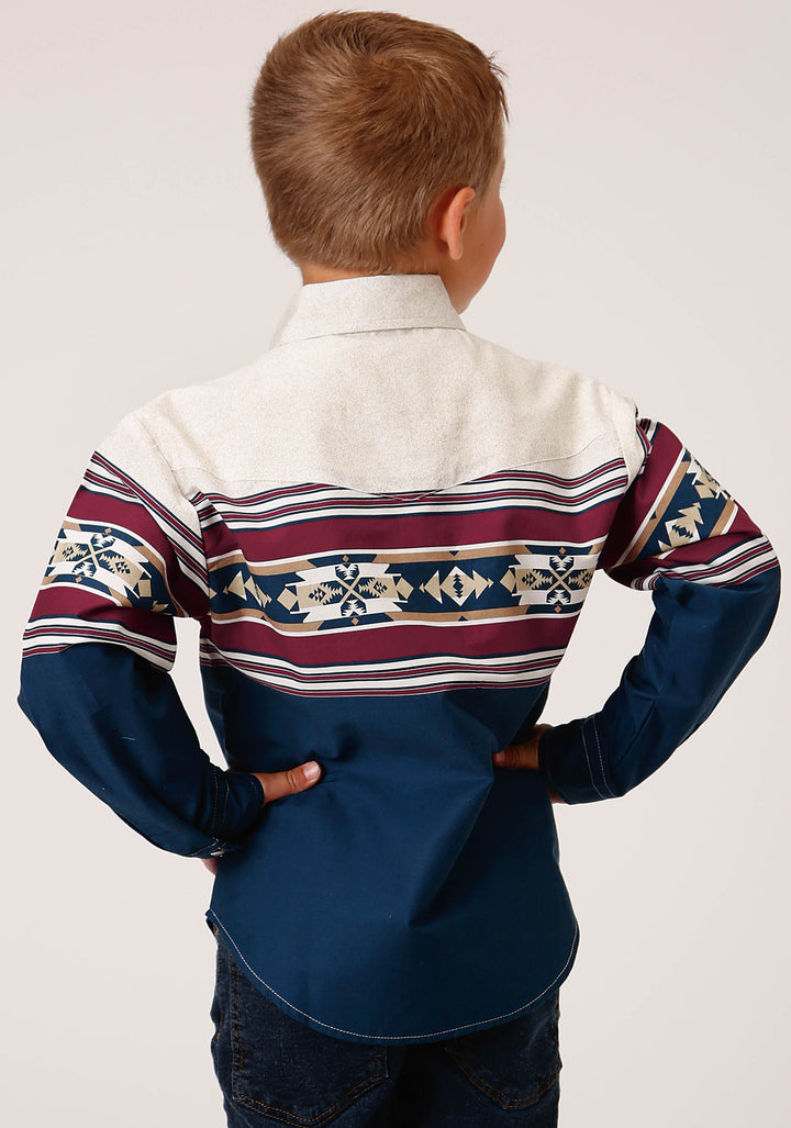 BOYS LONG SLEEVE SNAP BLACK HAWK BORDER WESTERN SHIRT