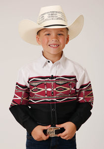 BOYS LONG SLEEVE SNAP TRIBAL BORDER WESTERN SHIRT