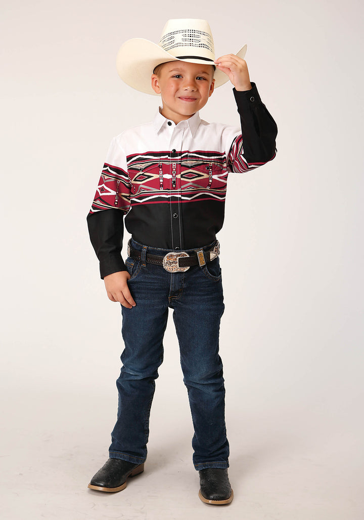 BOYS LONG SLEEVE SNAP TRIBAL BORDER WESTERN SHIRT