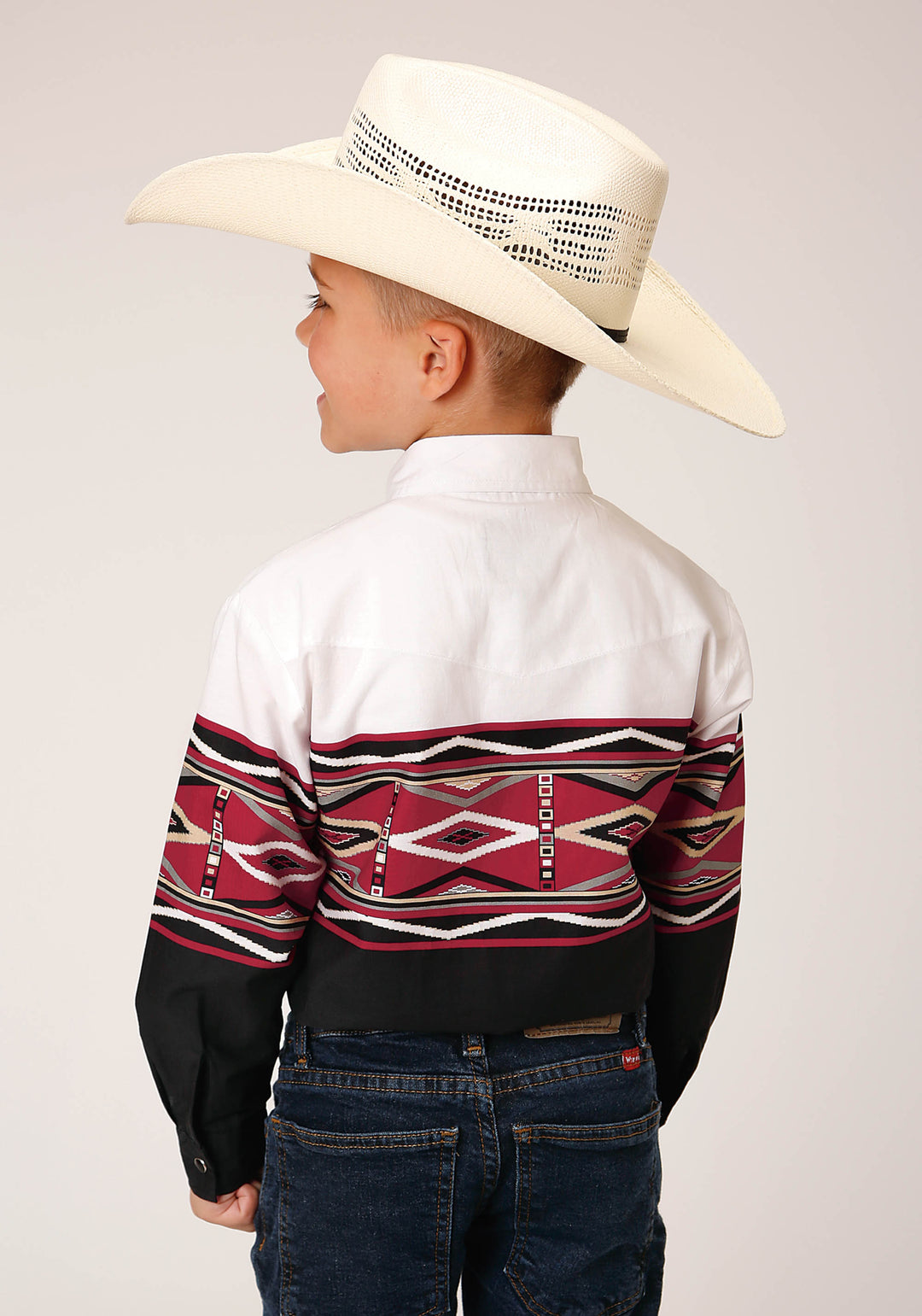 BOYS LONG SLEEVE SNAP TRIBAL BORDER WESTERN SHIRT