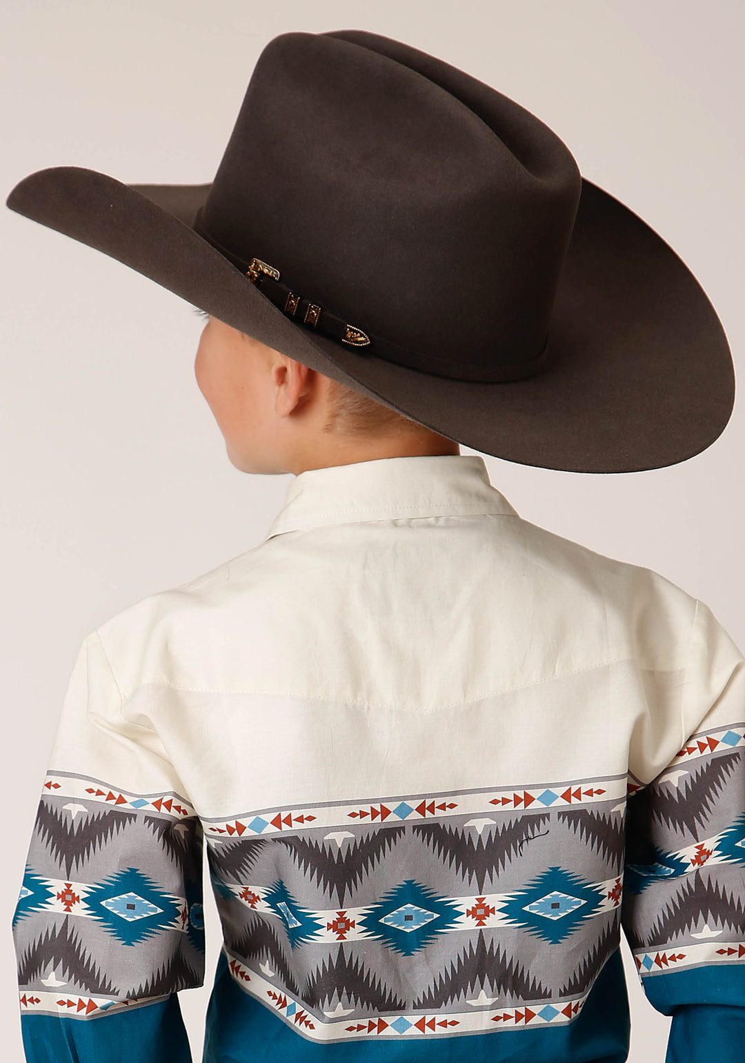 BOYS LONG SLEEVE SNAP SAWTOOTH BORDER WESTERN SHIRT