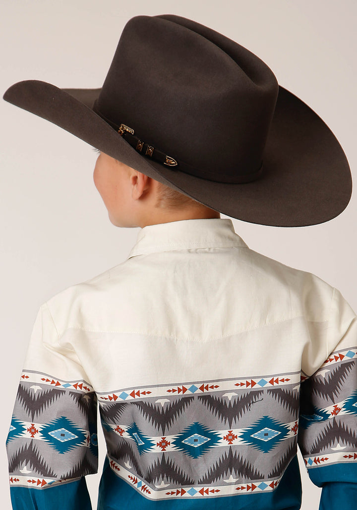 BOYS LONG SLEEVE SNAP SAWTOOTH BORDER WESTERN SHIRT