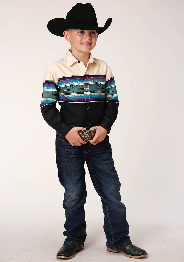 BOYS LONG SLEEVE SNAP GREENLINE SERAPE BORDER WESTERN SHIRT