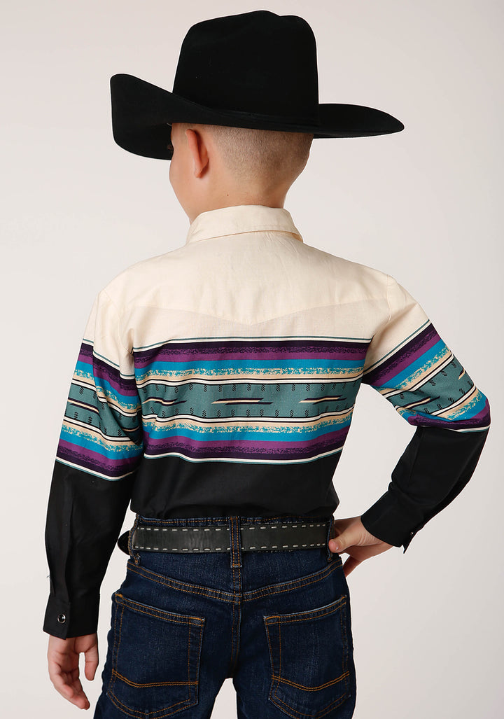 BOYS LONG SLEEVE SNAP GREENLINE SERAPE BORDER WESTERN SHIRT