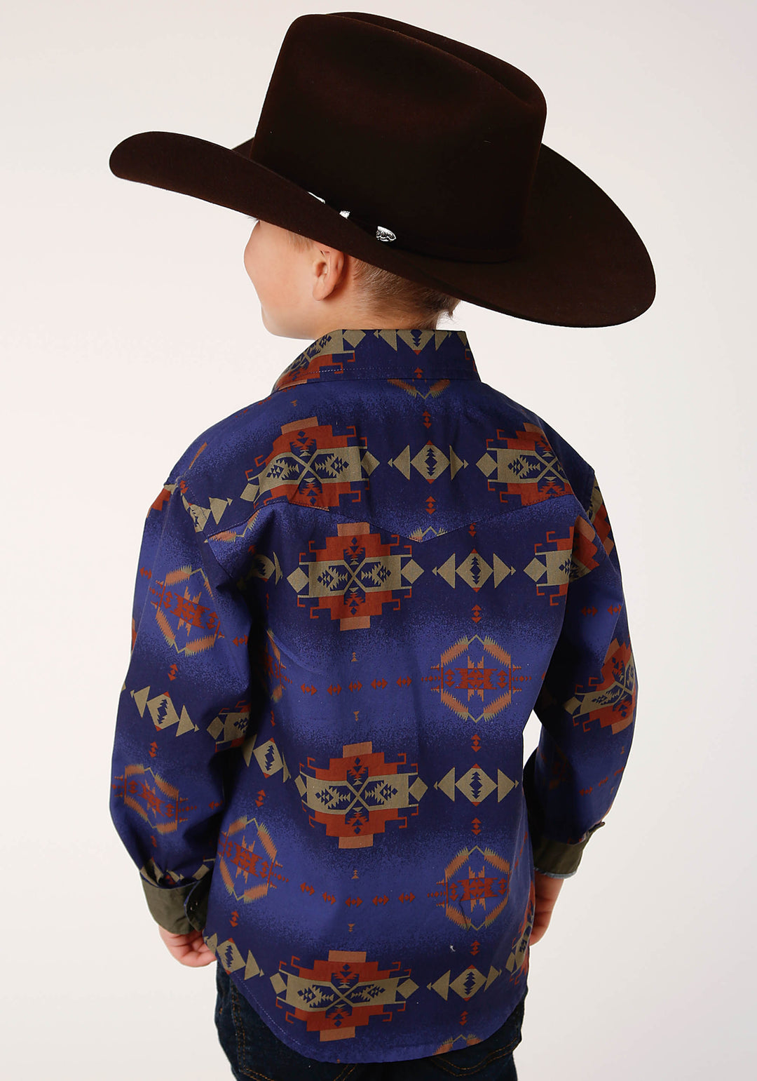 BOYS LONG SLEEVE SNAP NIGHT AZTEC PRINT WESTERN SHIRT