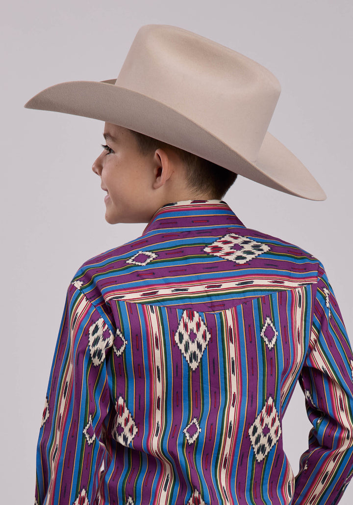 BOYS LONG SLEEVE SNAP VINTAGE STRIPE WESTERN SHIRT