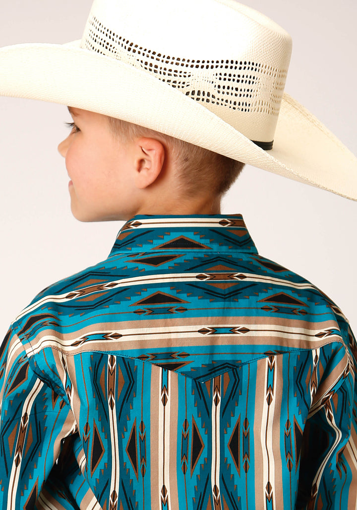 BOYS LONG SLEEVE SNAP AZTEC STRIPE WESTERN SHIRT