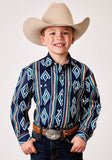 BOYS LONG SLEEVE SNAP SERAPE STRIPE PRINT WESTERN SHIRT